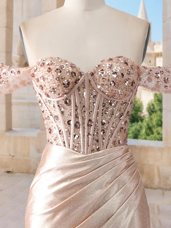 Mermaid Off-the-Shoulder Sleeveless Beading Prom Dresses