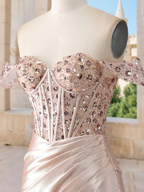 Mermaid Off-the-Shoulder Sleeveless Beading Prom Dresses