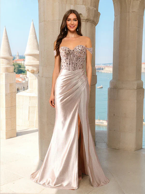 Mermaid Off-the-Shoulder Sleeveless Beading Prom Dresses