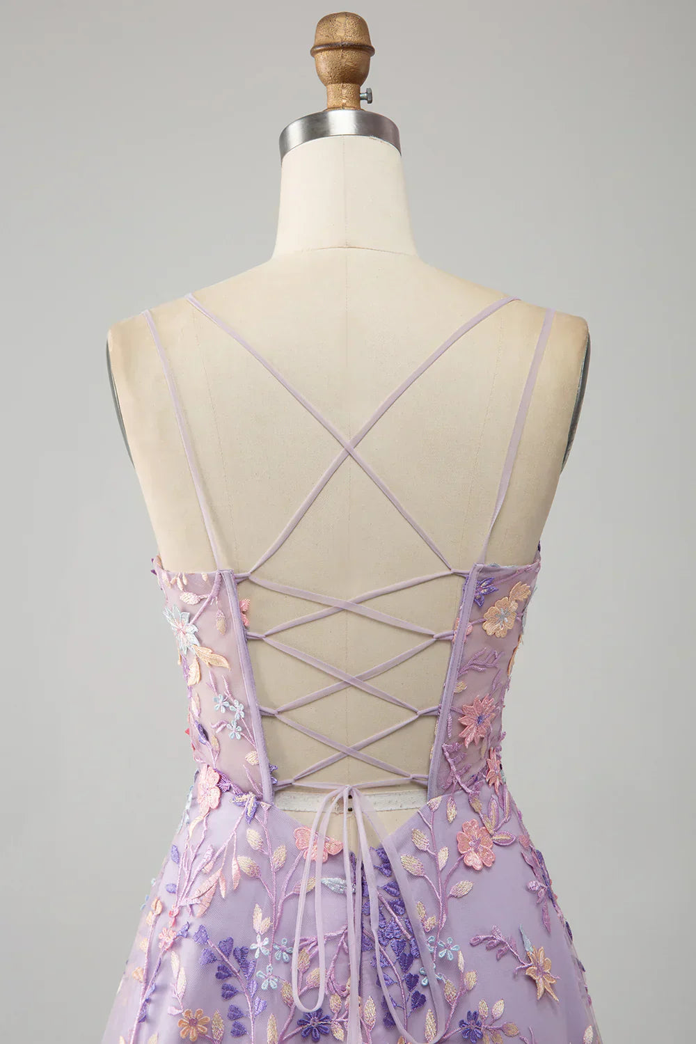 A Line Spaghetti Straps Front Slit Tulle Mauve Prom Dress