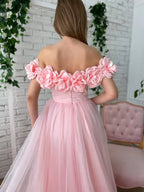 Pink dress with flowers on the shoulders-1