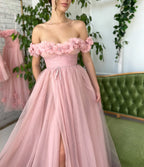 Pink dress with flowers on the shoulders-2