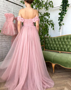 Pink dress with flowers on the shoulders-2