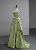 A-line Ballgown Satin with Flowers Long Evening Dress Satin Prom Dress
