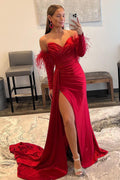 Long Prom Dress with Feathers