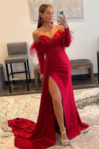 Long Prom Dress with Feathers