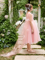 A-line Organza Tea-length Pink Dress (010220821)