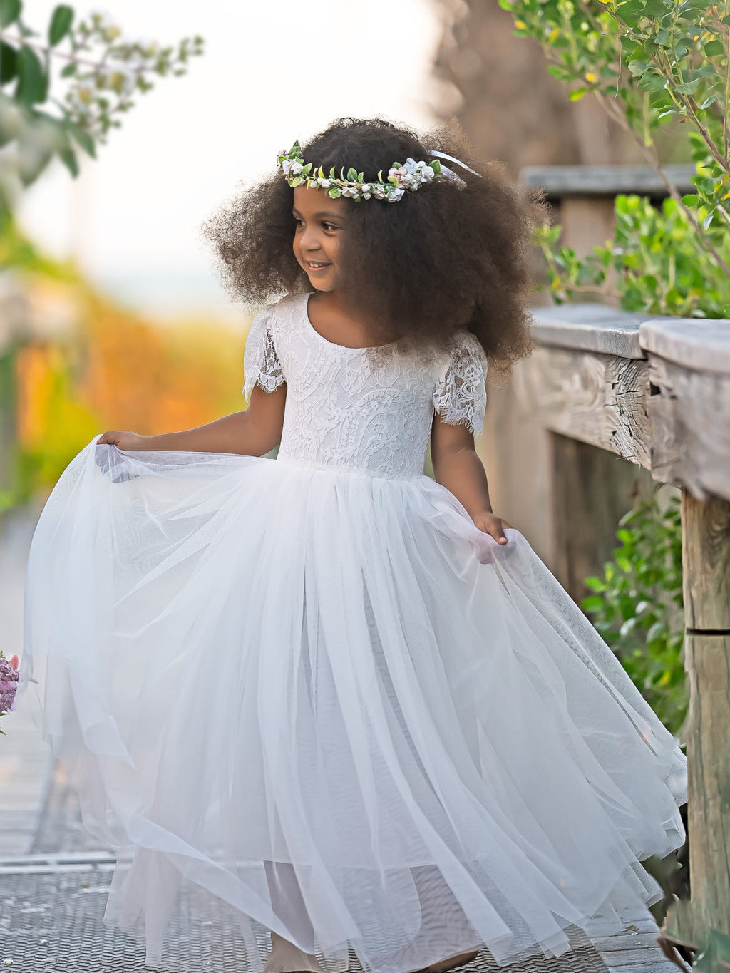 A-line Lace Ankle-length Boho Flower Girl Dress