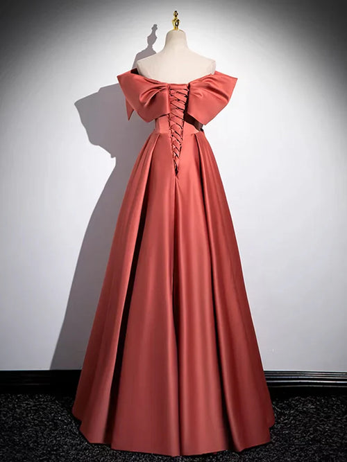 A-Line Ballgown Off Shoulder Satin Long Prom Dress Formal Dress