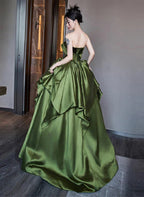 Satin A-line Off Shoulder Ballgown Ruffle Tiered Floor Length Party Dress Prom Dress