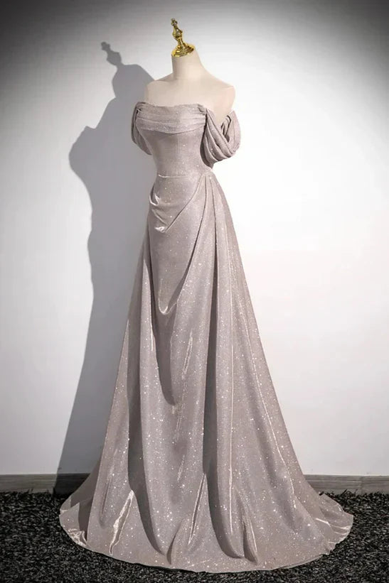 Off the Shoulder Ruffle Long Party Dress Long Sweep Train Evening Dress
