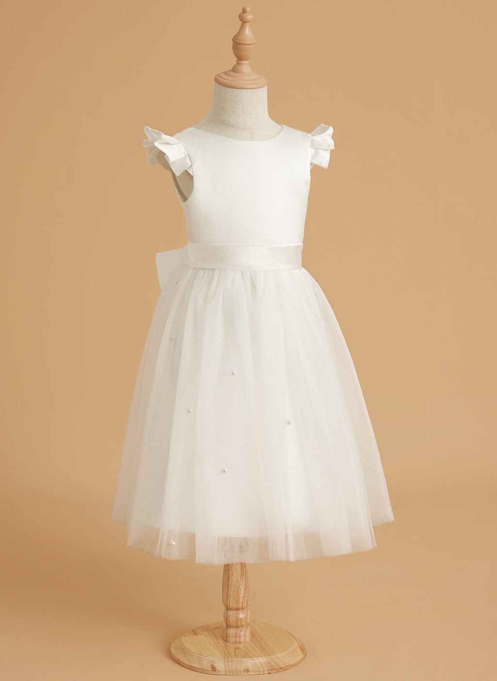 A-line Satin Tulle Knee-length Dusty Rose Dress (2003227179)