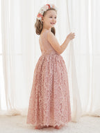 A-line Lace Ankle-length Ivory Boho Flower Girl Dress