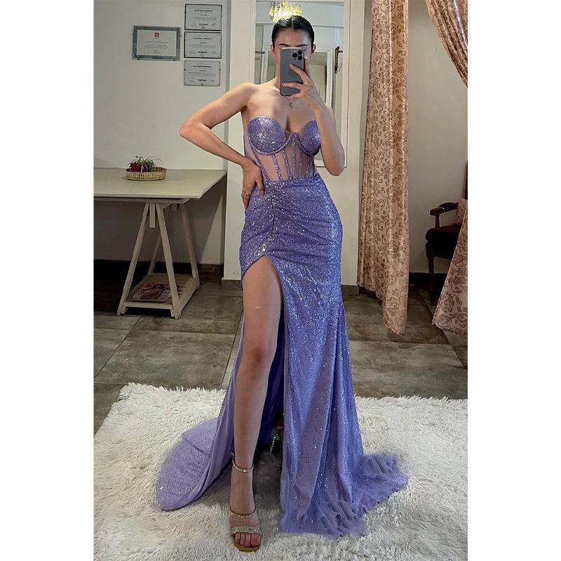Sheath Sweetheart Side Slit Sparkly Long Pro Dress