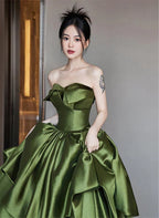 Satin A-line Off Shoulder Ballgown Ruffle Tiered Floor Length Party Dress Prom Dress
