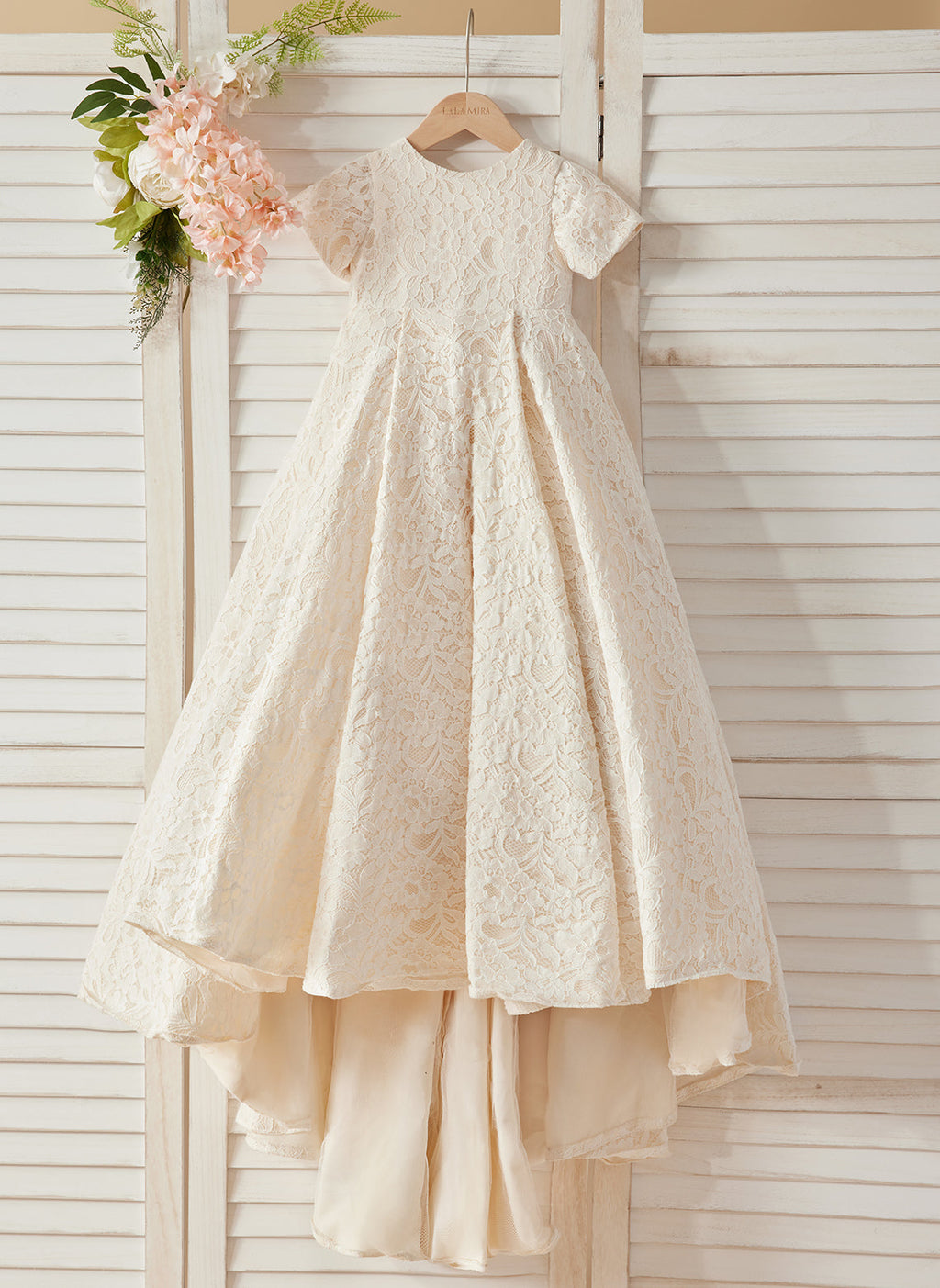 A-line Lace Sweep Train Ivory Dress (010146744)