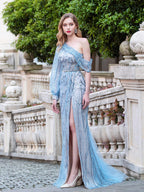 Numbersea Sheath Column Fashion Evening Dresses High Split One Shoulder Long Sleeveless Floor Length Prom Dresses