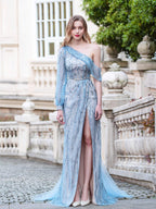 Baoleely Sheath Column Fashion Evening Dresses High Split One Shoulder Long Sleeveless Floor Length Prom Dresses