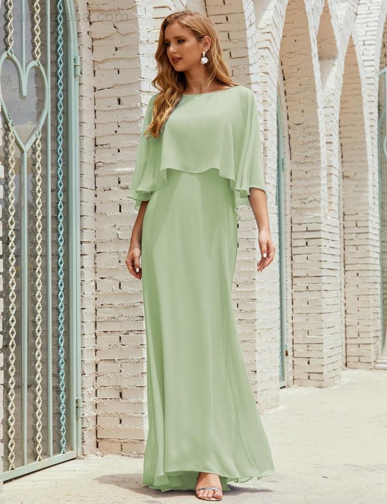 Sunnderly  Bridesmaid Dress Women Long Sleeve V-Neck Chiffon Formal Wedding Party Dress SY28018
