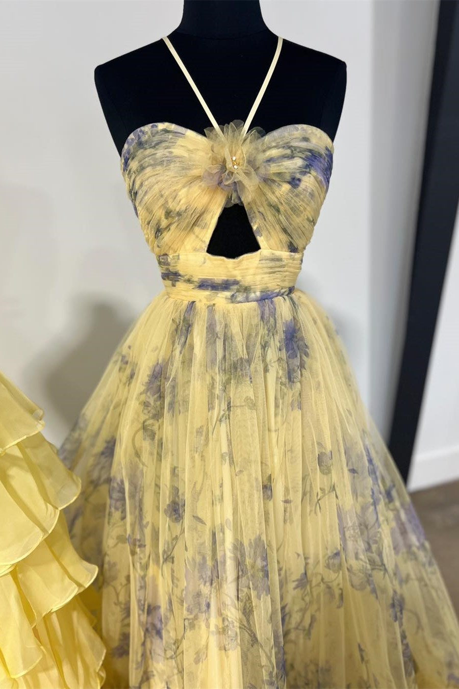 Print Halter Keyhole A-Line Long Prom Dress