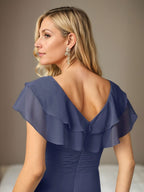 Stormy A-Line V-Neck Ruched Chiffon Dress