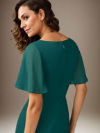 Dark Navy Sheath Beaded Chiffon Dress
