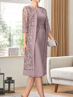 Sheath/Column Scoop Knee-Length Chiffon Mother of the Bride Dress With Pleated Sequins