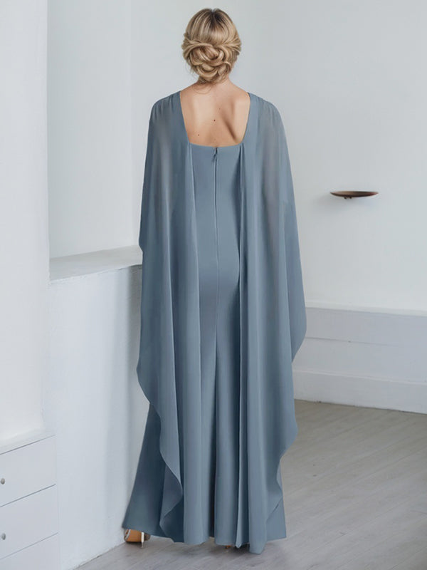 Sheath Scoop Floor-Length Chiffon Mother of the Bride Dress With Cascading Ruffles