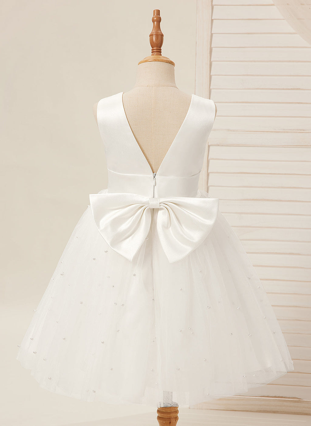 Ball-Gown/Princess Satin Tulle Knee-length Flower Girl Dress