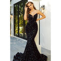 Sexy V-neck Black Sequins Sparkly Prom Dress
