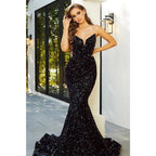 Sexy V-neck Black Sequins Sparkly Prom Dress