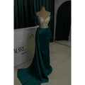 Trumpet/Mermaid V-Neck Cap Sleeves Ruched Rhinestones Formal Prom Dress