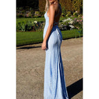 V-Neck Spaghetti Straps Lace Sheath Long Prom Evening Gown