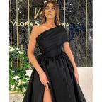 Unique One Shoulder High Split Long Prom Formal Evening Dress