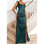 Satin Sweetheart Spaghetti Straps with Side Slit Party Prom Evening Dress