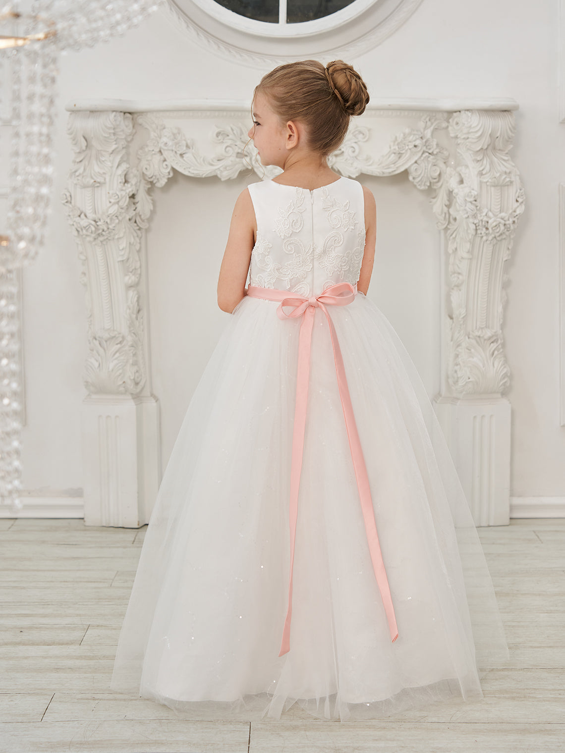 Ball-Gown/Princess Tulle Floor-length Ivory Flower Girl Dress