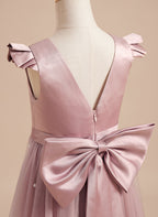 A-line Satin Tulle Knee-length Dusty Rose Dress (2003227179)