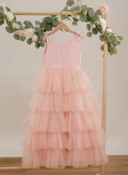 A-line Lace Tulle Floor-length Pink Dress (010220942)