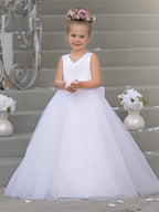 Timeless A-Line Sleeveless Satin and Tulle Flower Girl Dress