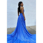 Simple & Casual A-Line Halter Sleeveless Side Slit Backless Holiday Party Prom Dress