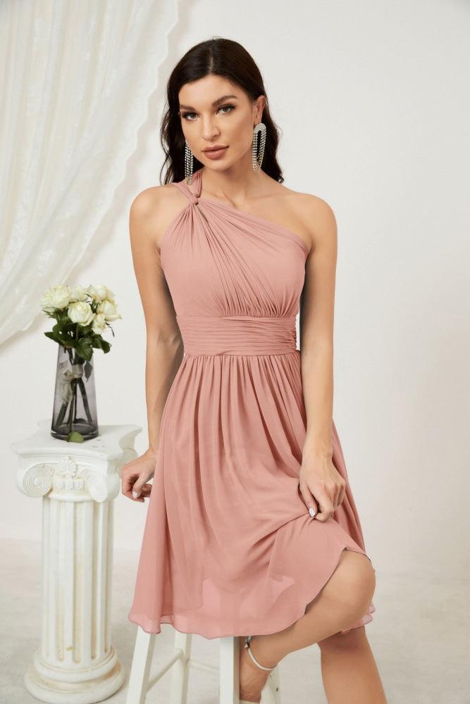Baoleely Women Chiffon Short One Shoulder Bridesmaid Dress Formal Dresses for Party Homecoming 2804