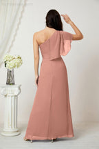 Numbersea  Chiffon Ruffled One Shoulder Long Bridesmaid Dresses A-line Formal Evening Gown Side Split 2809