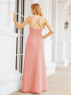 Numbersea Halter Bridesmaid Dresses with Pockets Sleeveless Formal Evening Party Prom Gowns  28055