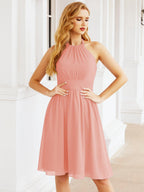 Baoleely Halter Chiffon Bridesmaid Dresses Short Sleeveless Formal Party Dress Open Back 28023