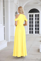 Ladies Chiffon Off Shoulder Swing Sleeve Front Slit Bridesmaid Evening Dress Wedding Party Evening Dress 28117