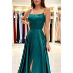 Sheath/Column Straps Satin Pleats Sleeveless Prom Evening Formal Dress