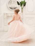 Ball-Gown/Princess Tulle Sweep Train Pink Flower Girl Dress