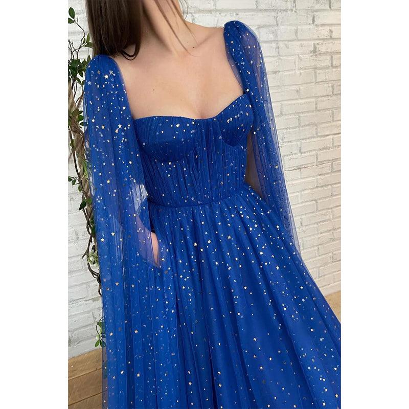 Women's Spaghetti Straps Sparkly Prom Dress with Pockets