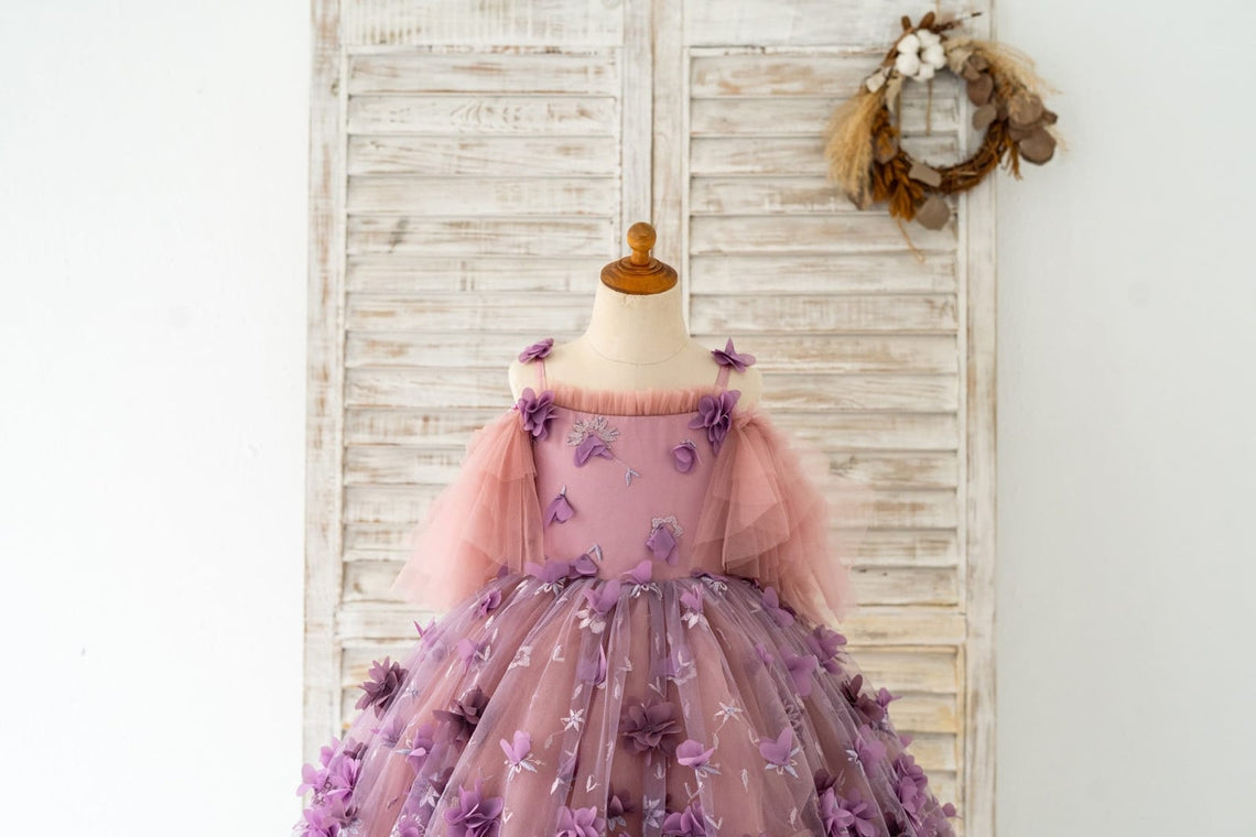 Ball-Gown/Princess 3D Flower Tulle Floor-length Dress