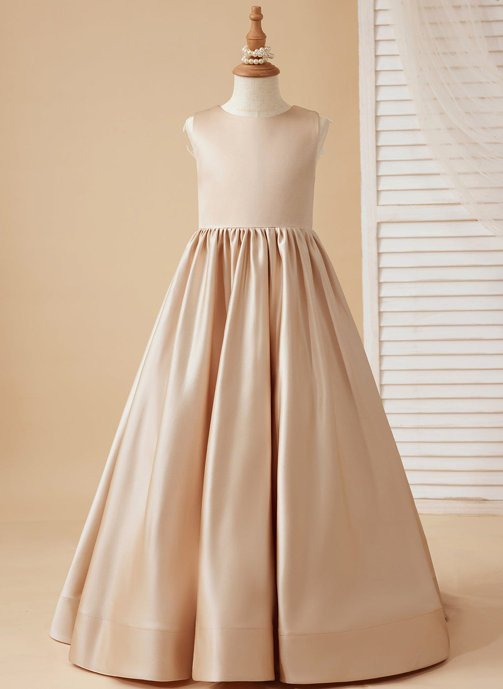 A-line Lace Satin Floor-length Flower Girl Dress